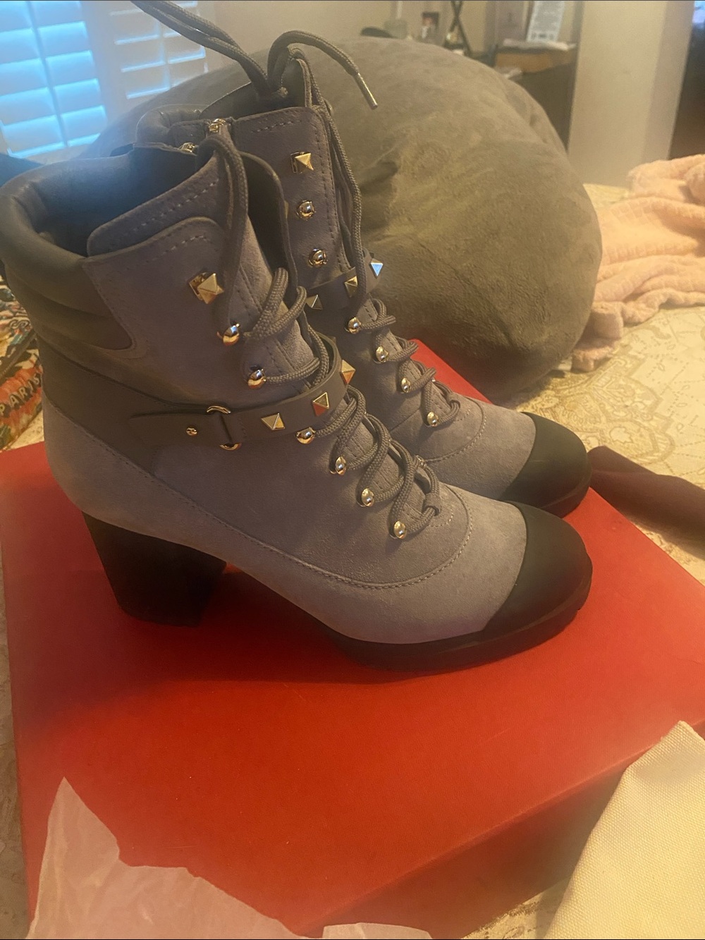 Valentino Garavani Grey &. Black ankle boots with dust bag. In the Original box